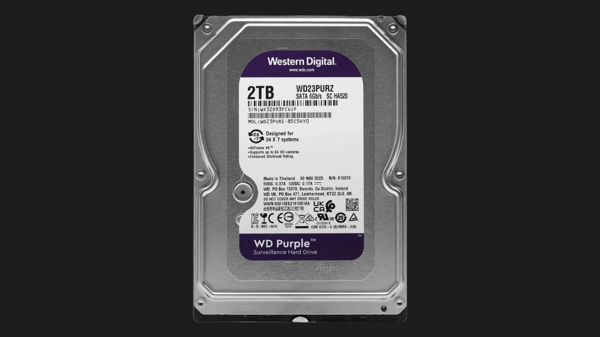 Жесткий диск Western Digital Purple 2TB 3.5" 64MB 5400rpm (WD23PURZ)