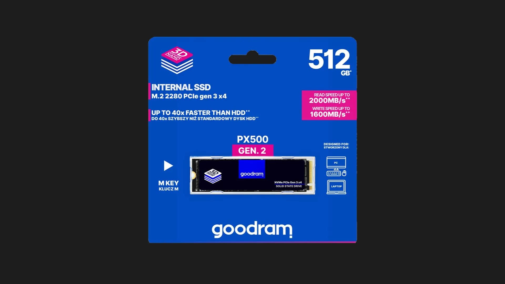 Накопитель SSD Goodram PX500 512GB NVMe PCIe 3.0 (SSDPR-PX500-512-80-G3)