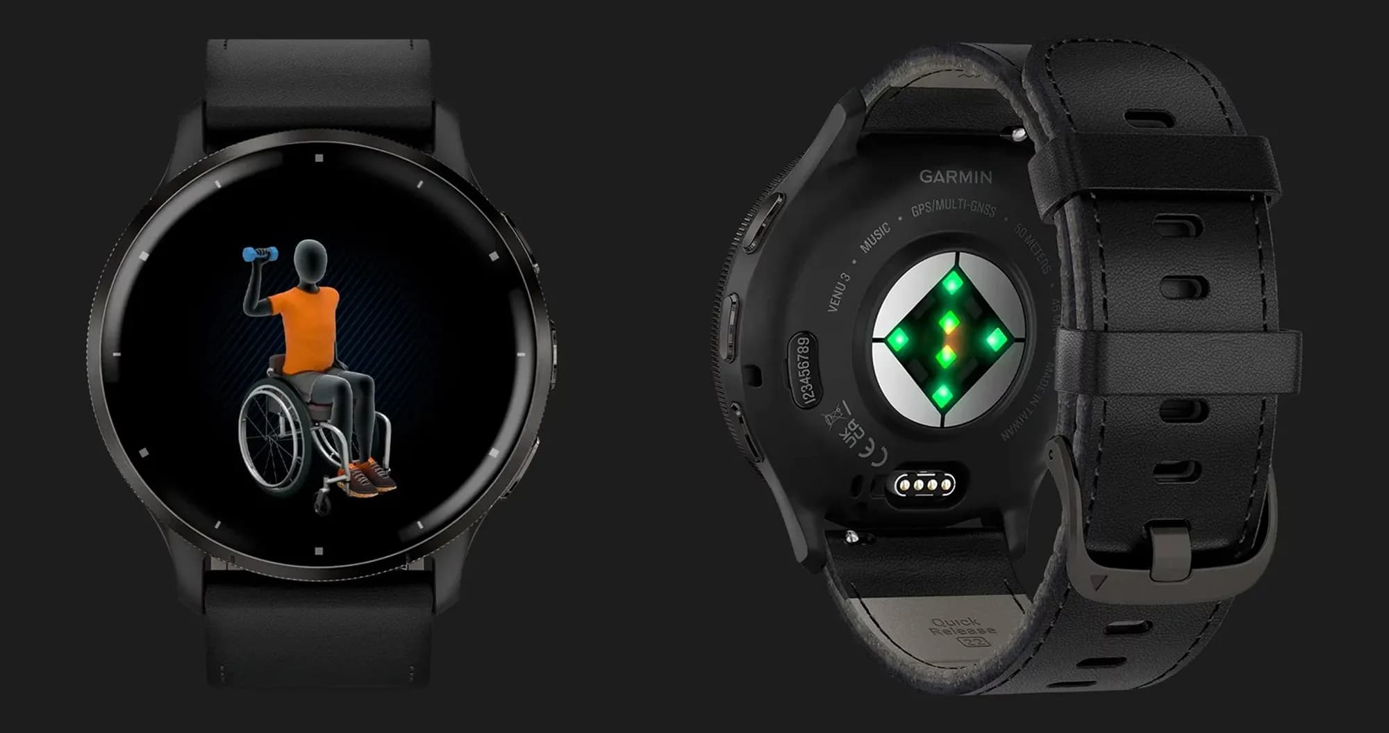 Garmin Venu 3 Slate Stainless Steel Bezel with Black Case and Black Leather Band
