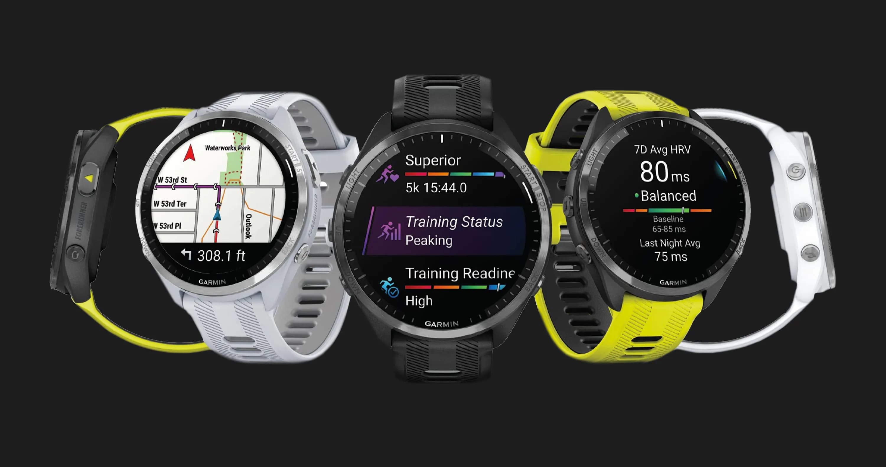 Garmin Forerunner 965 Carbon Gray DLC Titanium Bezel, Black Case, Black/Powder Gray Silicone Band