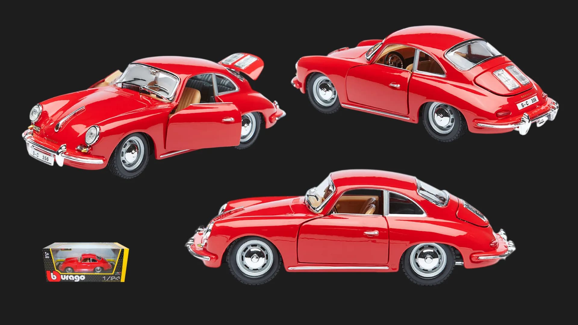 Автомодель Bburago Porsche 356B (1961) в ассортименте (1:24) (18-22079)