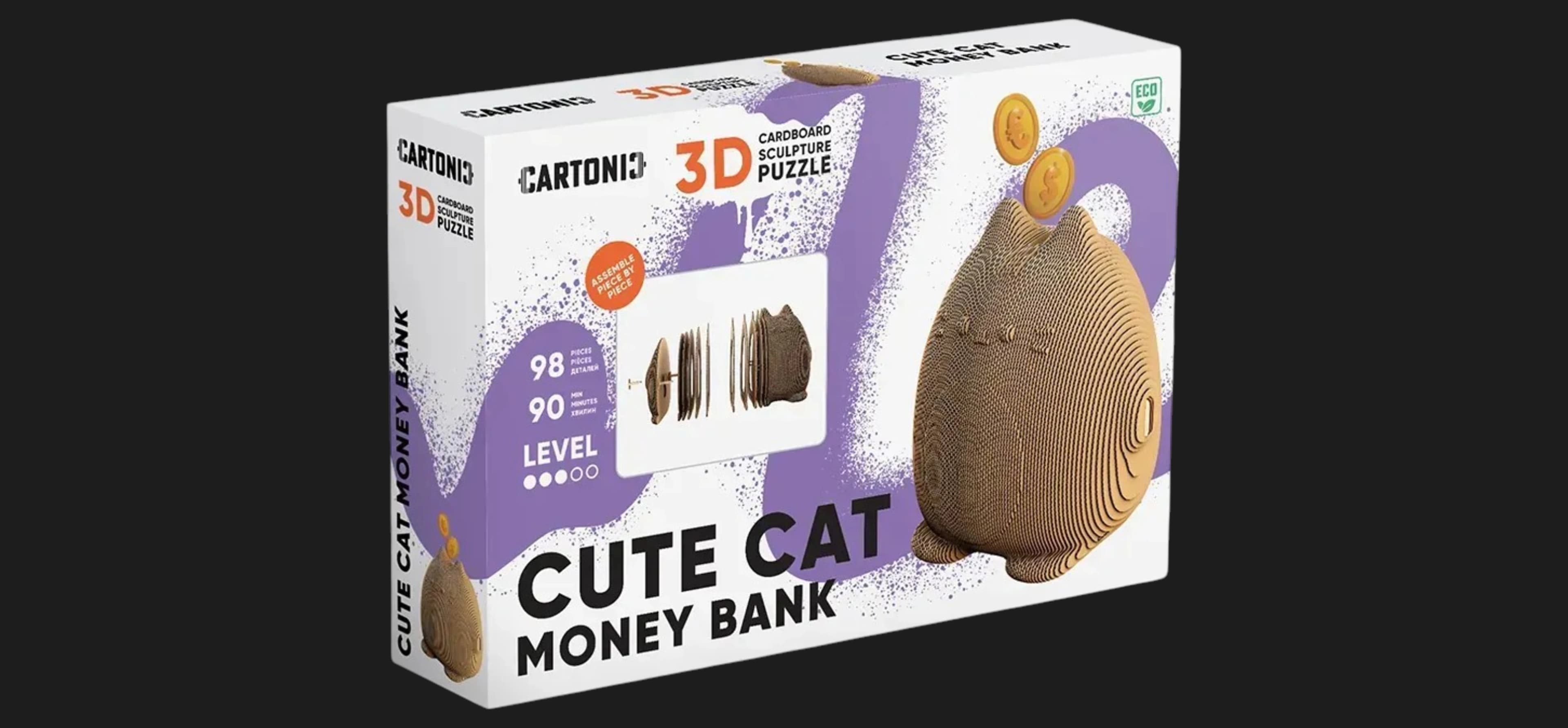 Картонный 3D пазл-конструктор Cartonic Милый Кот копилка (Cute cat money bank) (CARTCUTE)