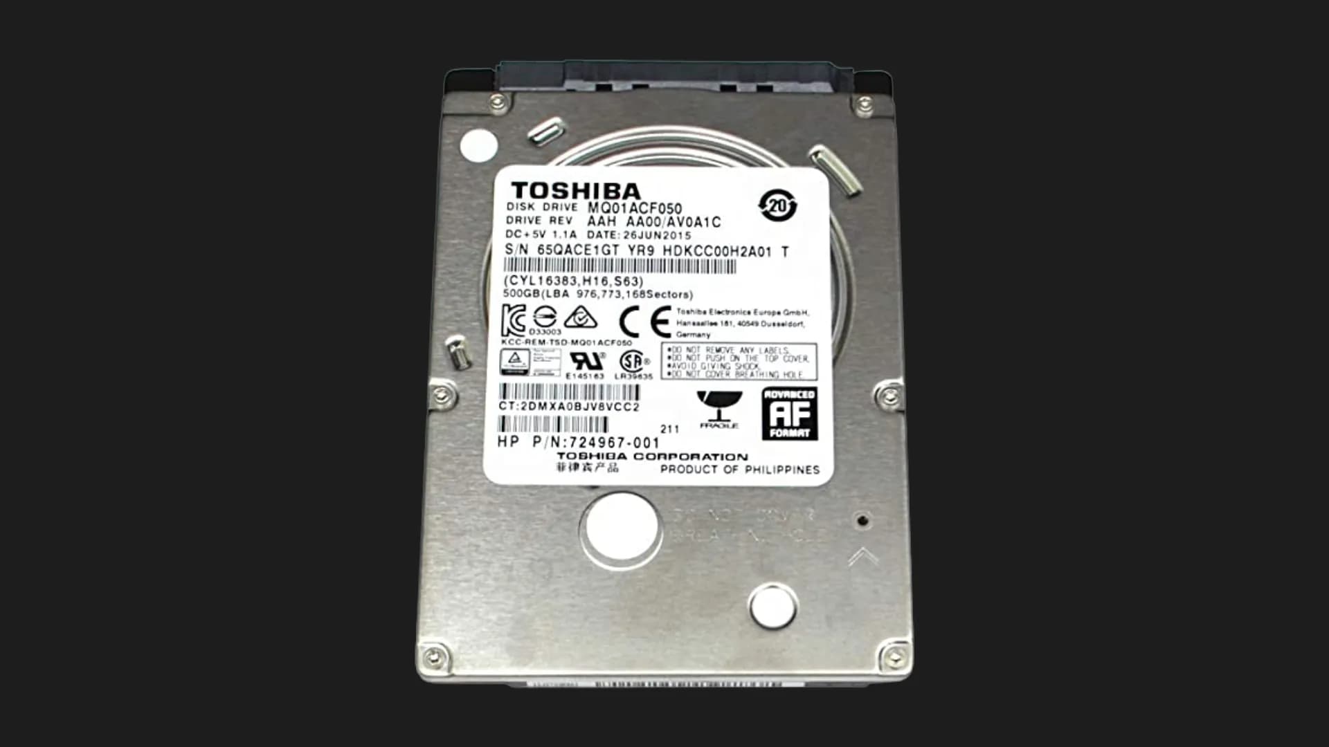 Жесткий диск Toshiba 500GB 2.5" 16MB 7200rpm (MQ01ACF050)