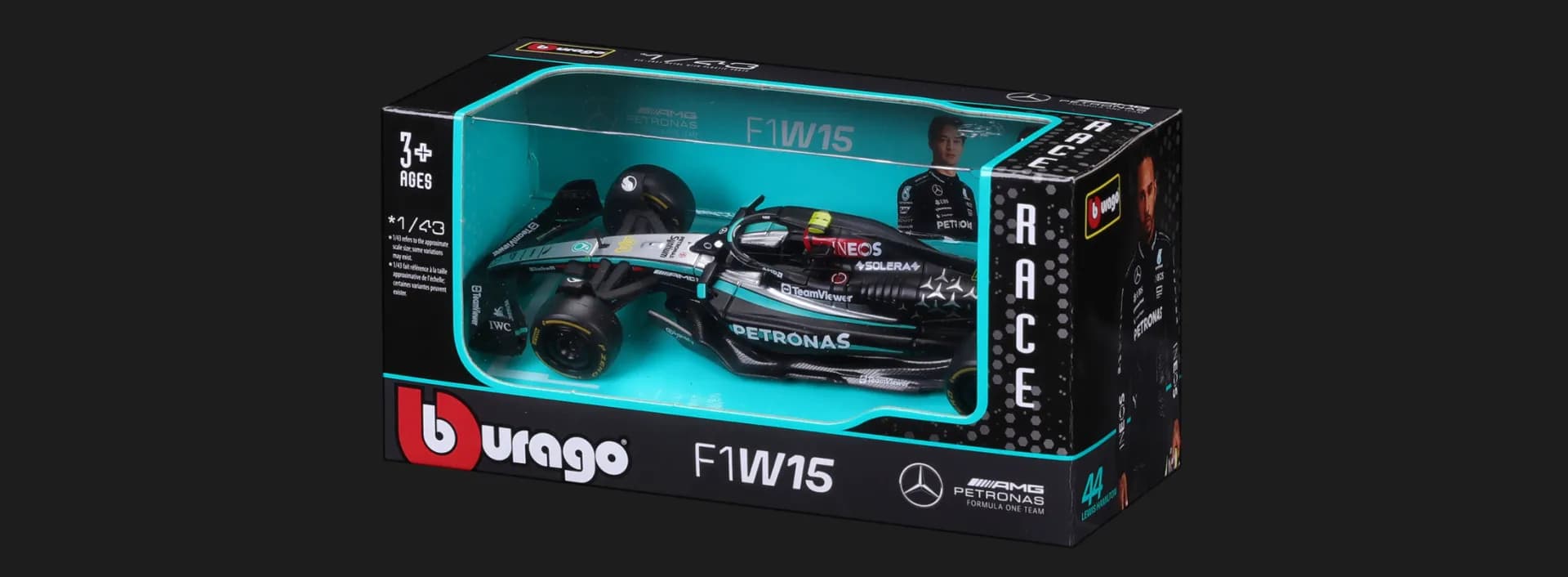 Автомодель Bburago Race — Mercedes AMG F1 W15 Performance 2024 в ассортименте (1:43) (18-38208)