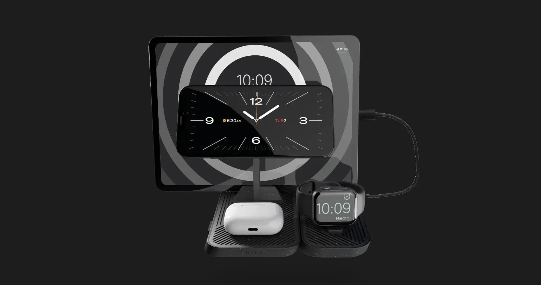 Беcпроводная зарядка Zens 4-in-1 Modular Wireless Charger with iPad Charging Stand (ZEAPM03/00) (Black)
