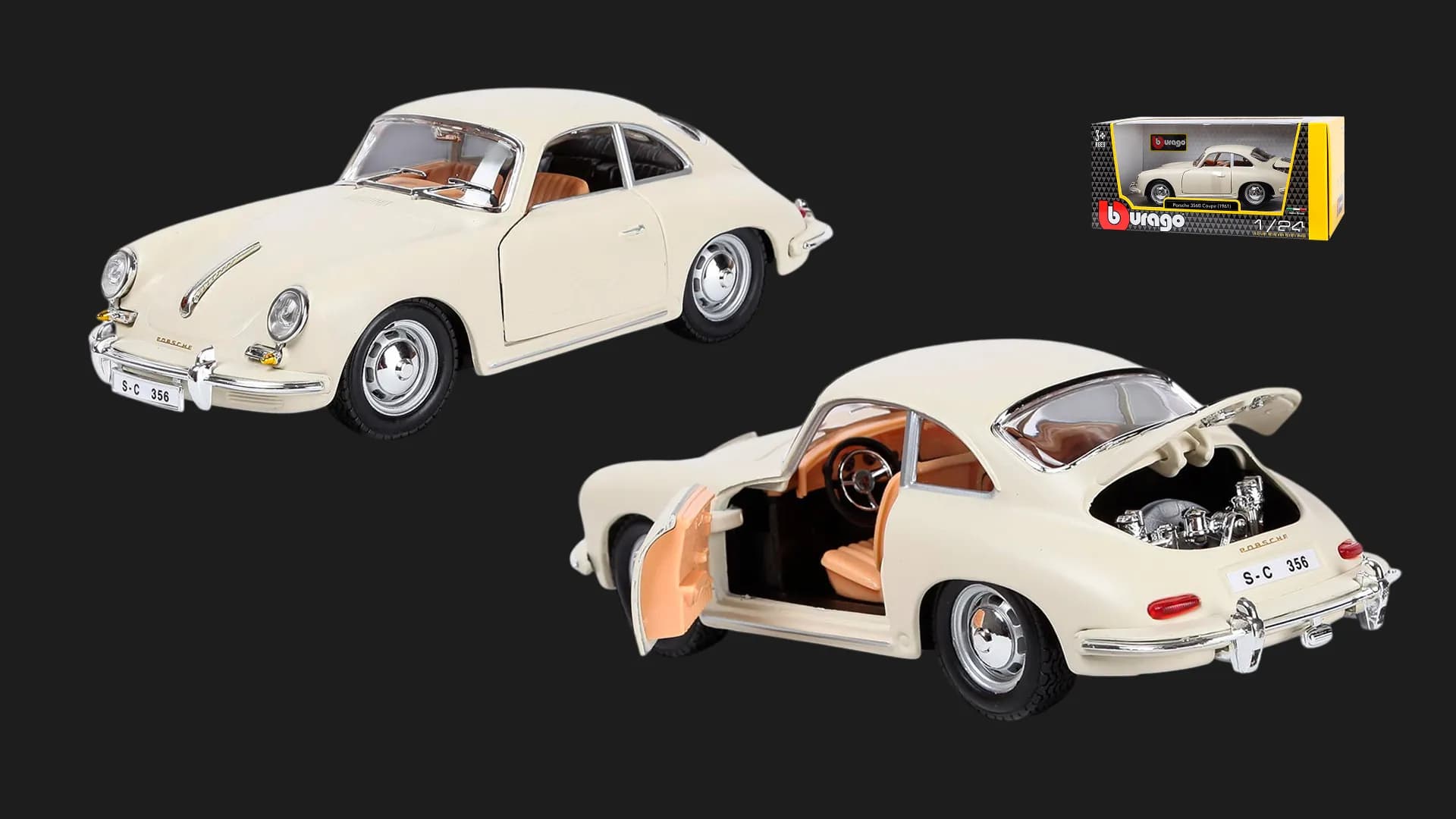 Автомодель Bburago Porsche 356B (1961) в ассортименте (1:24) (18-22079)