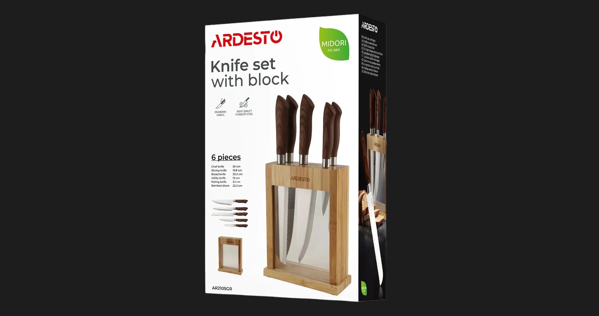 Набор ножей с блоком Ardesto Midori 6 предметов, бамбук