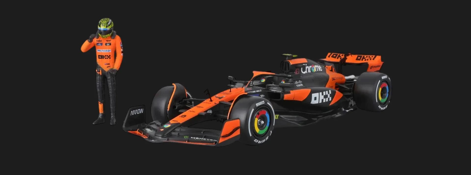 Автомодель с фигуркой Bburago Race — McLaren MCL38 в ассортименте (1:24) (18-28040)