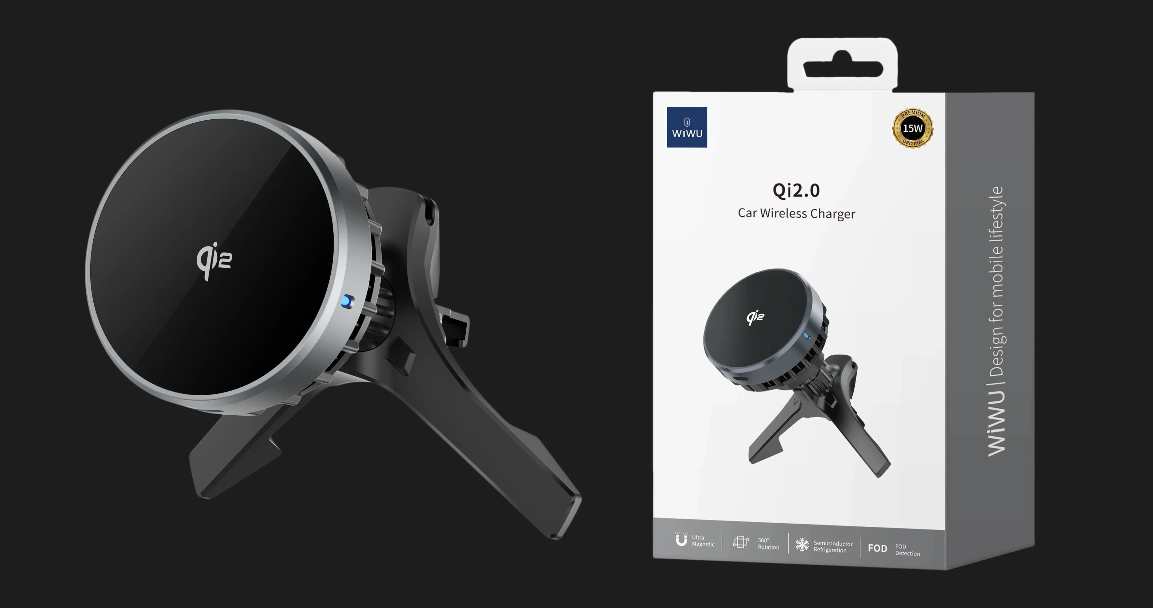 Автодержатель WIWU Car Wireless Charger CH-319 Qi2.0 (Black)