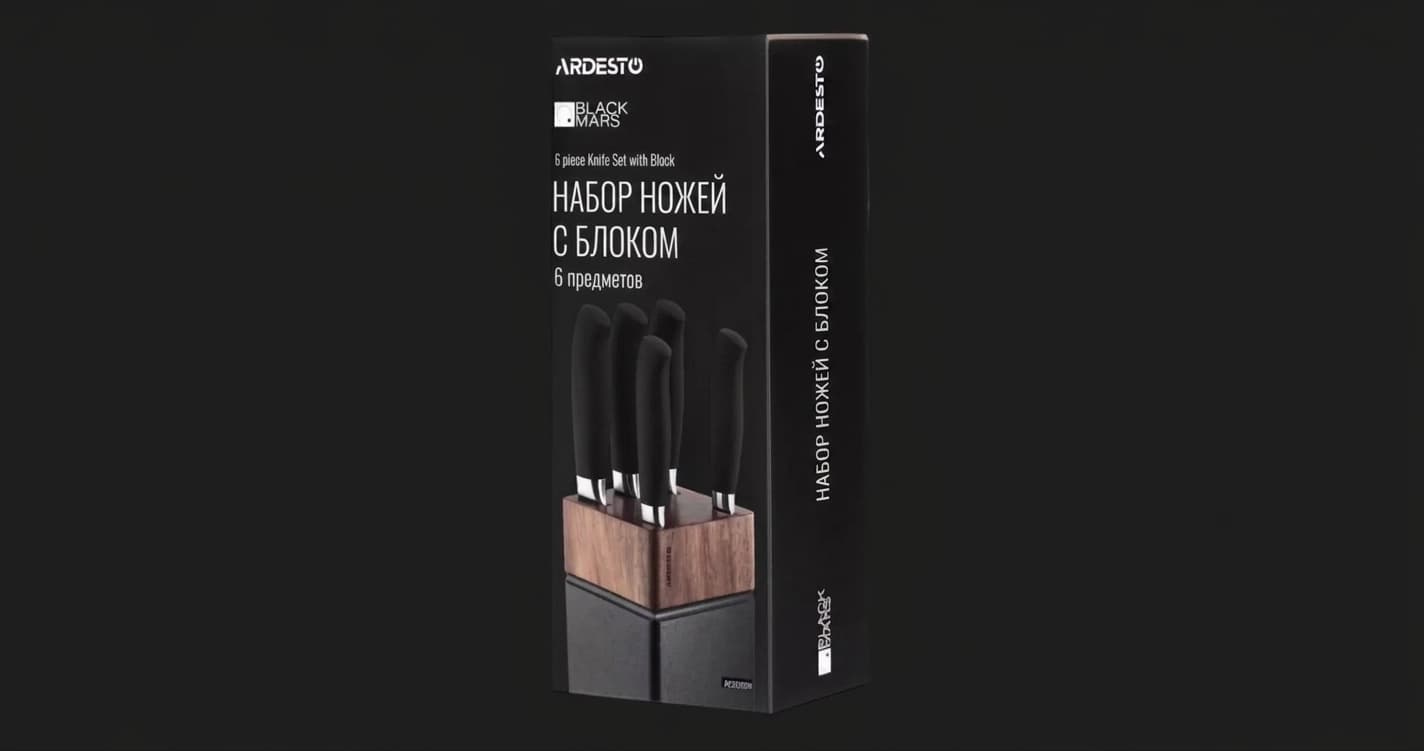 Набор ножей с блоком Ardesto Black Mars 6 предметов, дерево
