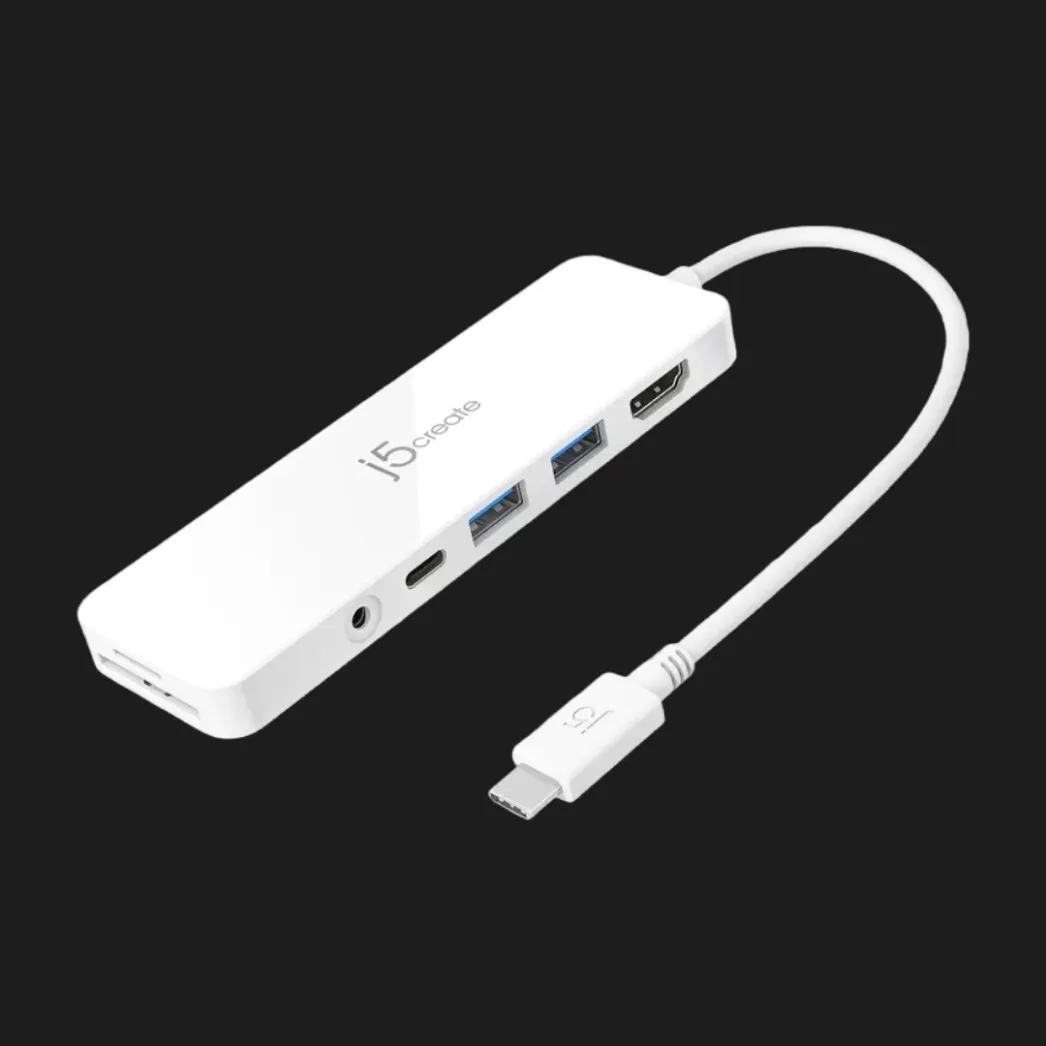 Адаптер J5create USB-C 6-in-1 (2xUSB 3.1 + USB-C PD + HDMI + SD/TF + 3.5mm)
