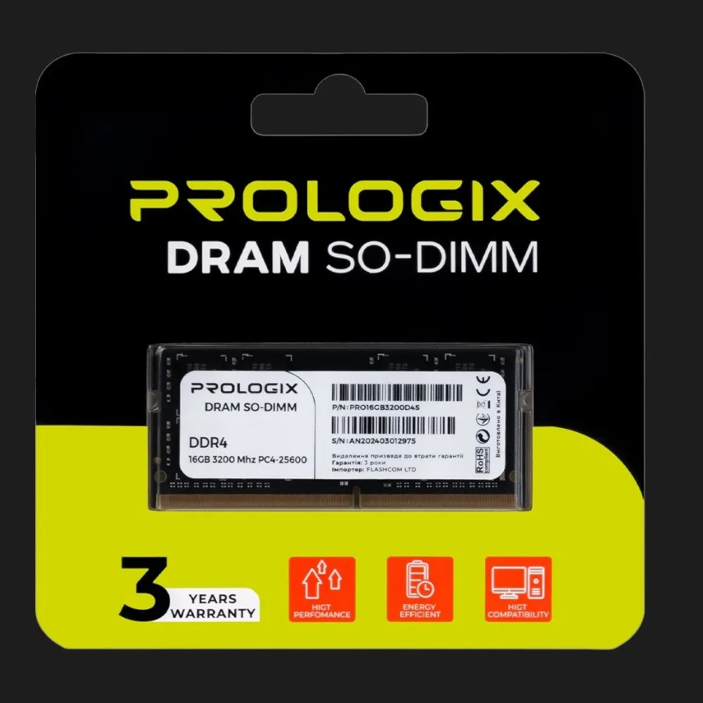 Оперативная память Prologix SO-DIMM DDR4 1x16GB 3200MHz (PRO16GB3200D4S)