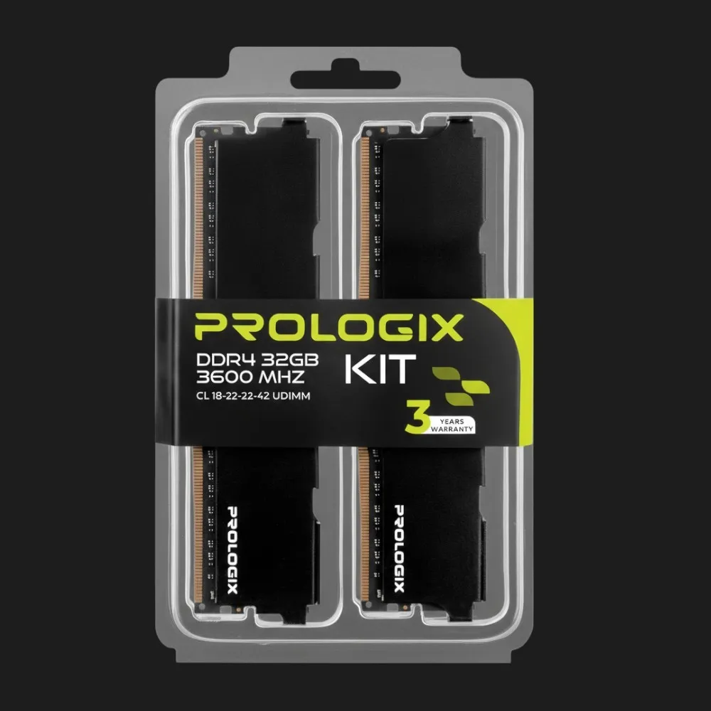 Оперативная память Prologix Black DDR4 2x16GB 3600MHz (PRO32GB3600B4K)