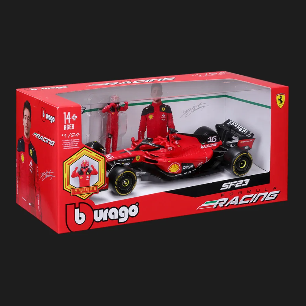 Автомодель с фигуркой Bburago Race — Ferrari SF-23 в ассортименте (1:24)