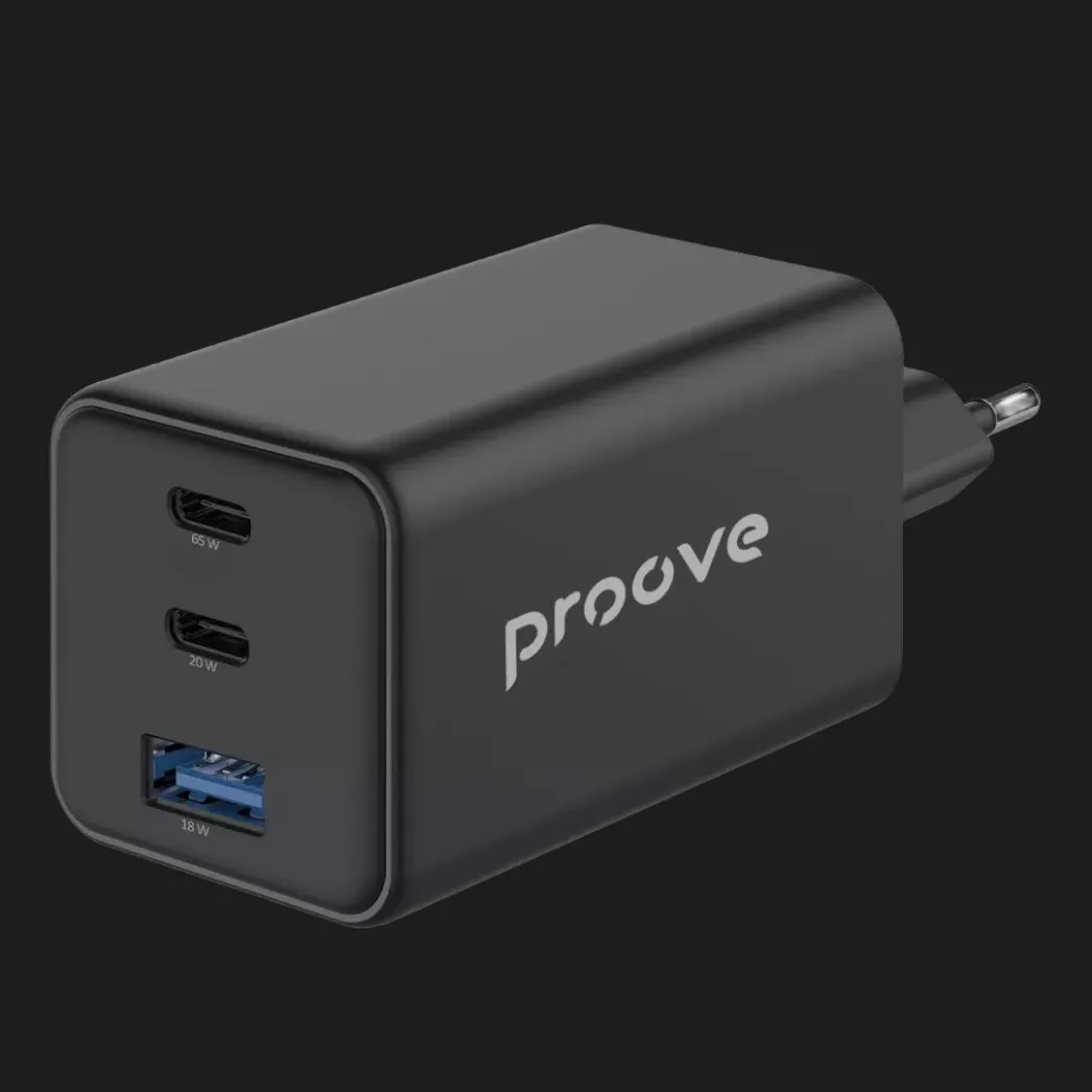 Блок питания Proove Pocket GaN 65W (2Type-C + USB), Black