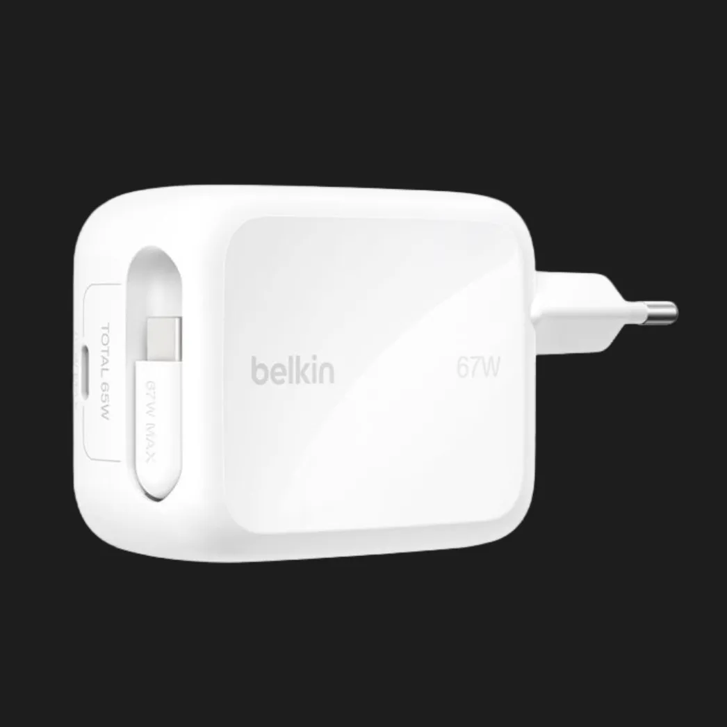 Блок питания Belkin 67Вт USB-C PD, PPS, встроенный кабель USB-C