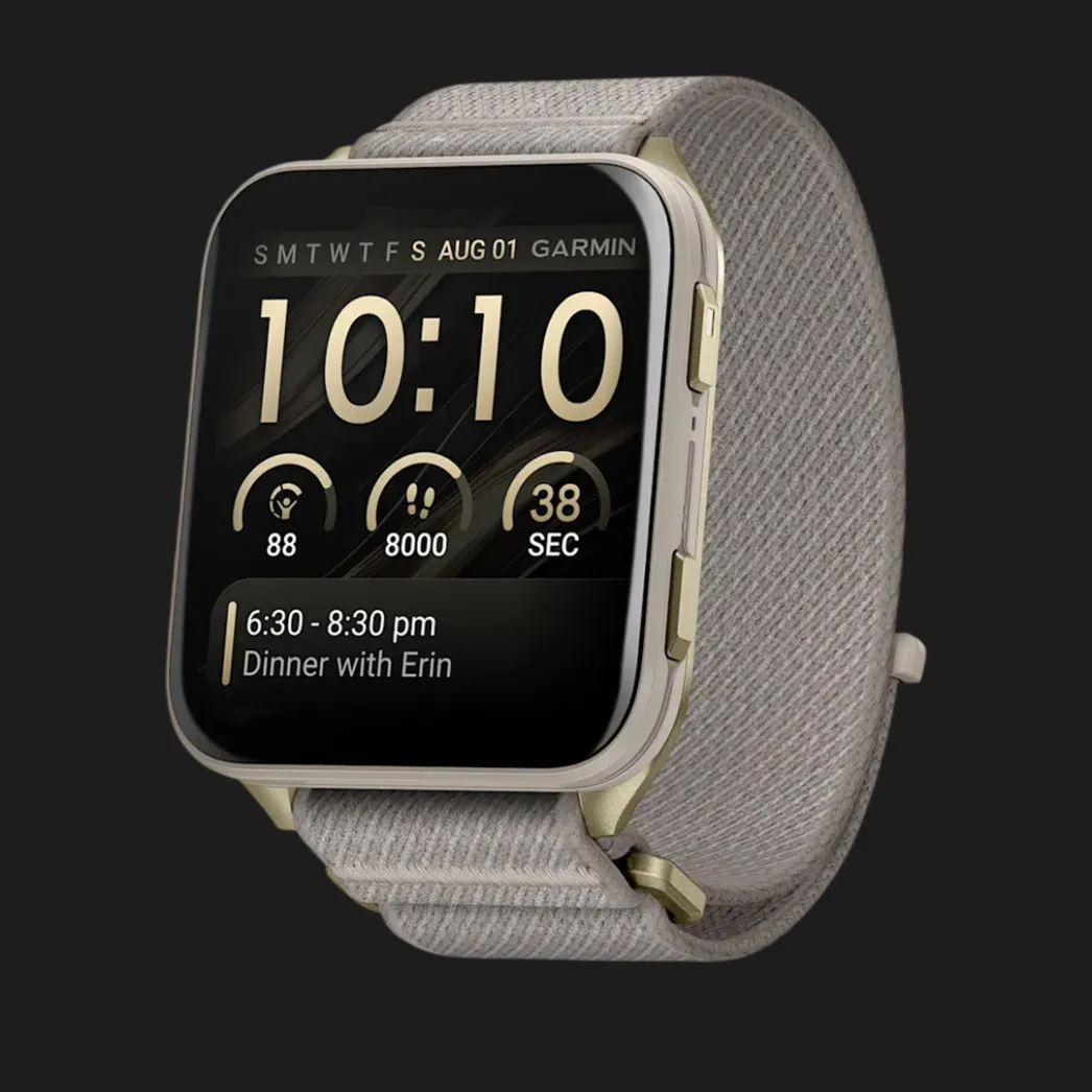 Garmin Venu X1 Soft Gold with Titanium Caseback and French Gray Nylon Band