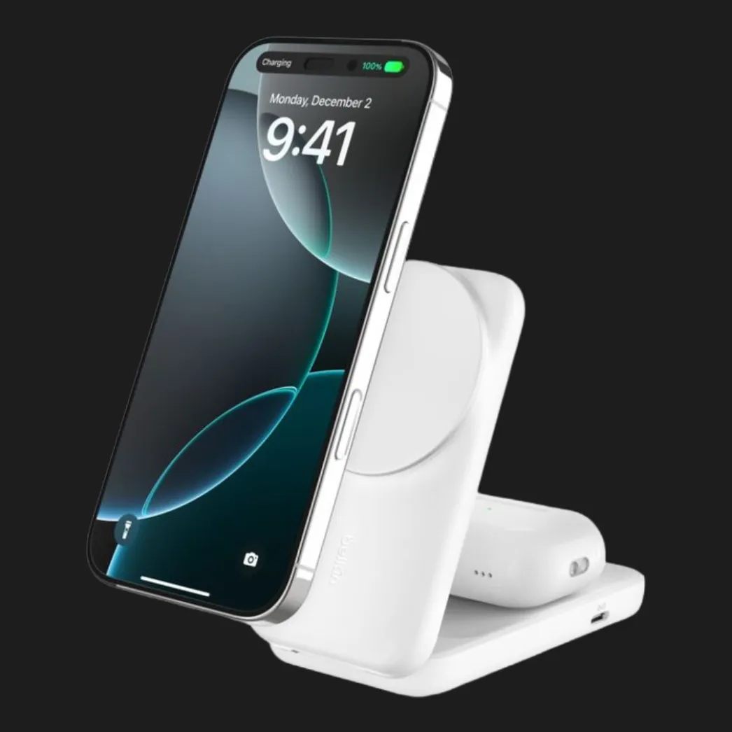 Беспроводная зарядка Belkin 2в1 UltraCharge Foldable Magnetic Charging 25Вт, White
