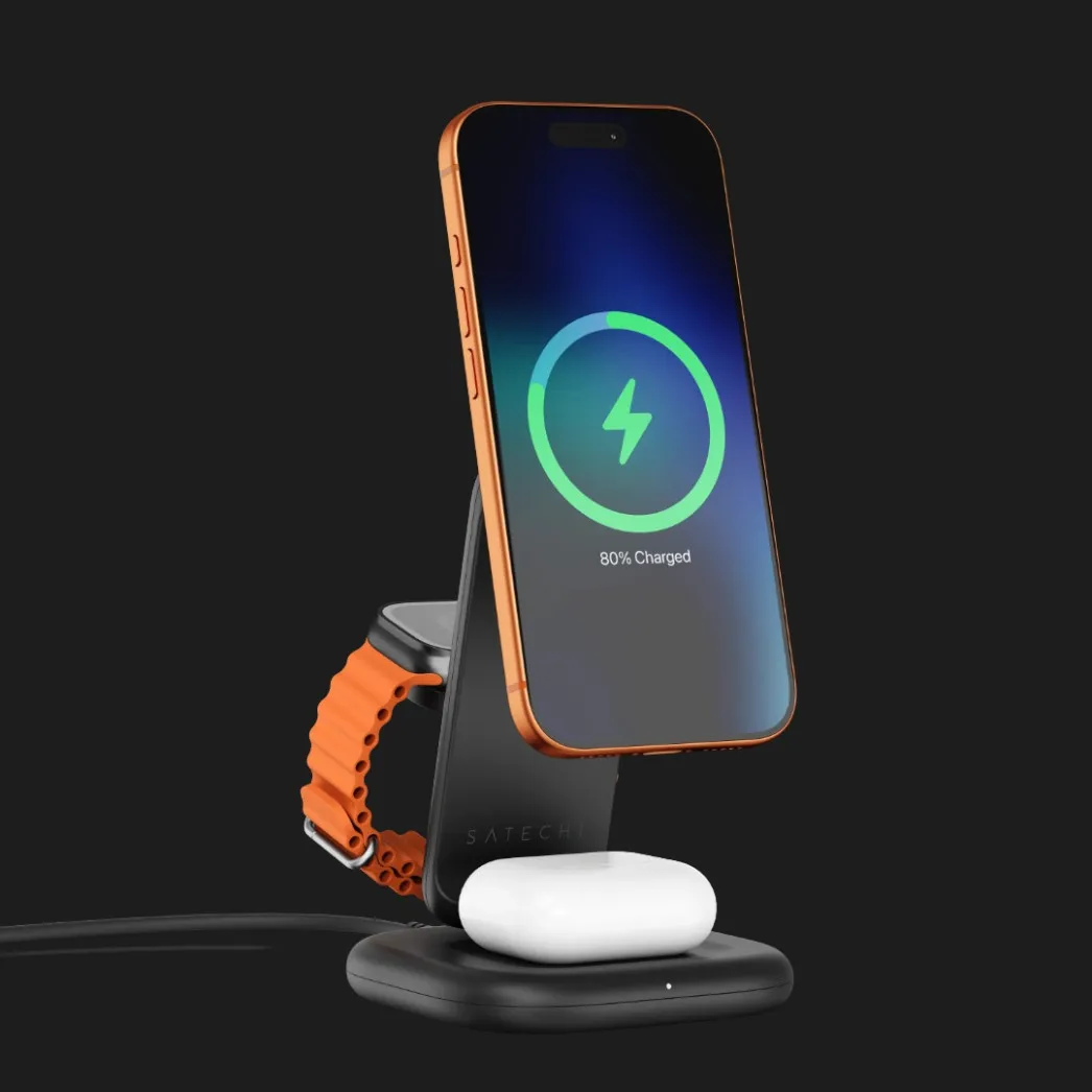 Беспроводная зарядка Satechi 3-in-1 Foldable Wireless Charging Stand with Qi2 25W
