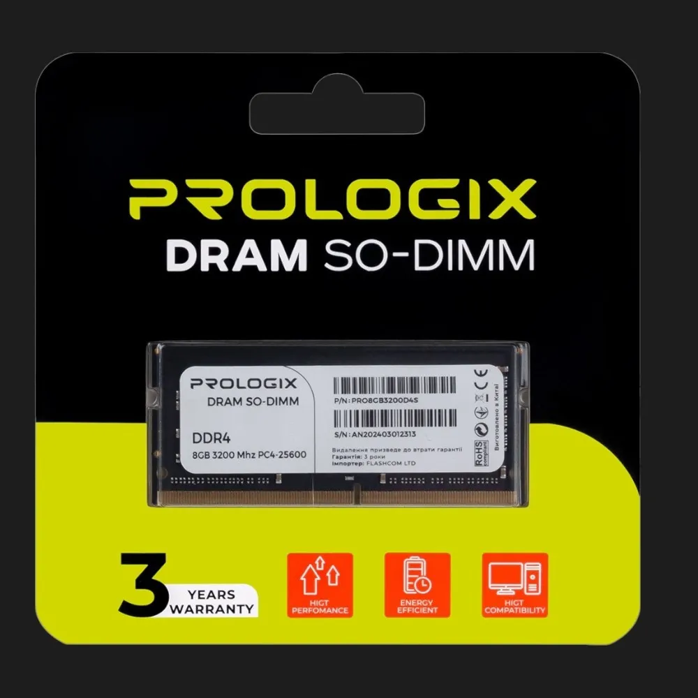 Оперативная память Prologix SO-DIMM DDR4 1x8GB 3200MHz (PRO8GB3200D4S)