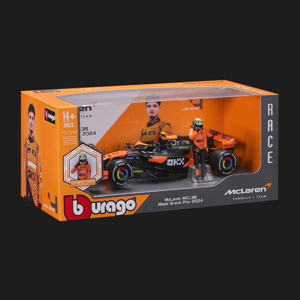 Автомодель с фигуркой Bburago Race — McLaren MCL38 в ассортименте (1:24)