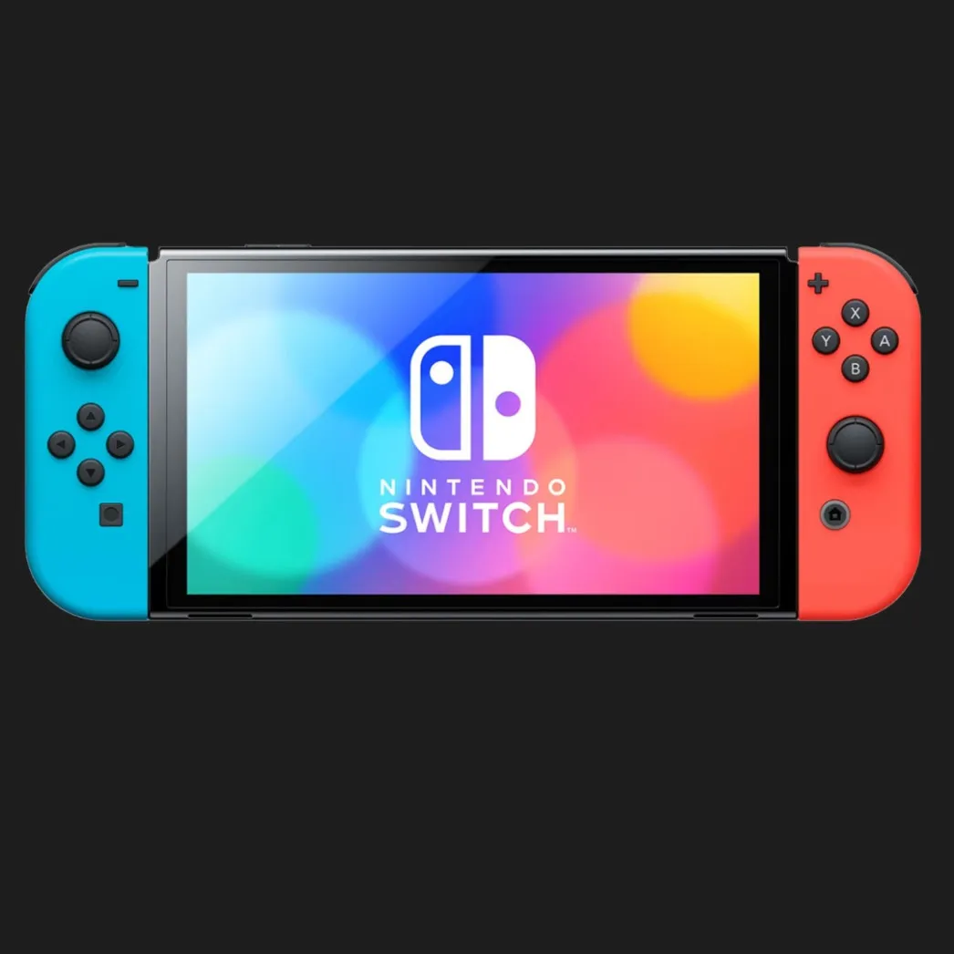 Nintendo Switch OLED with Neon Blue and Neon Red Joy-Con