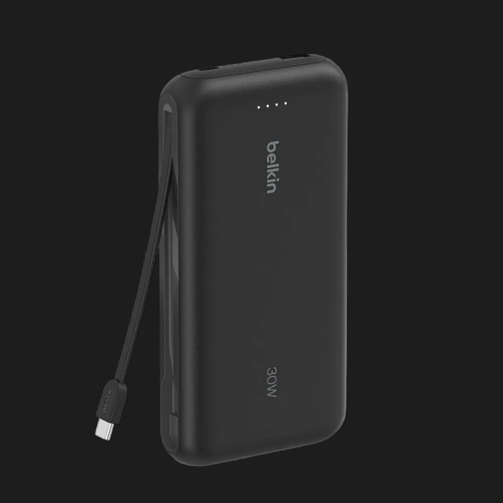 Зарядное устройство для Power Bank Belkin 20000мАh, 30Вт, встроенный кабель USB-C, Black