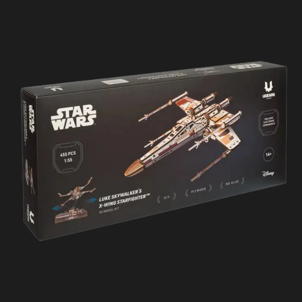 Деревянный 3D конструктор UGEARS Истребитель X-Wing Люка Скайуокера