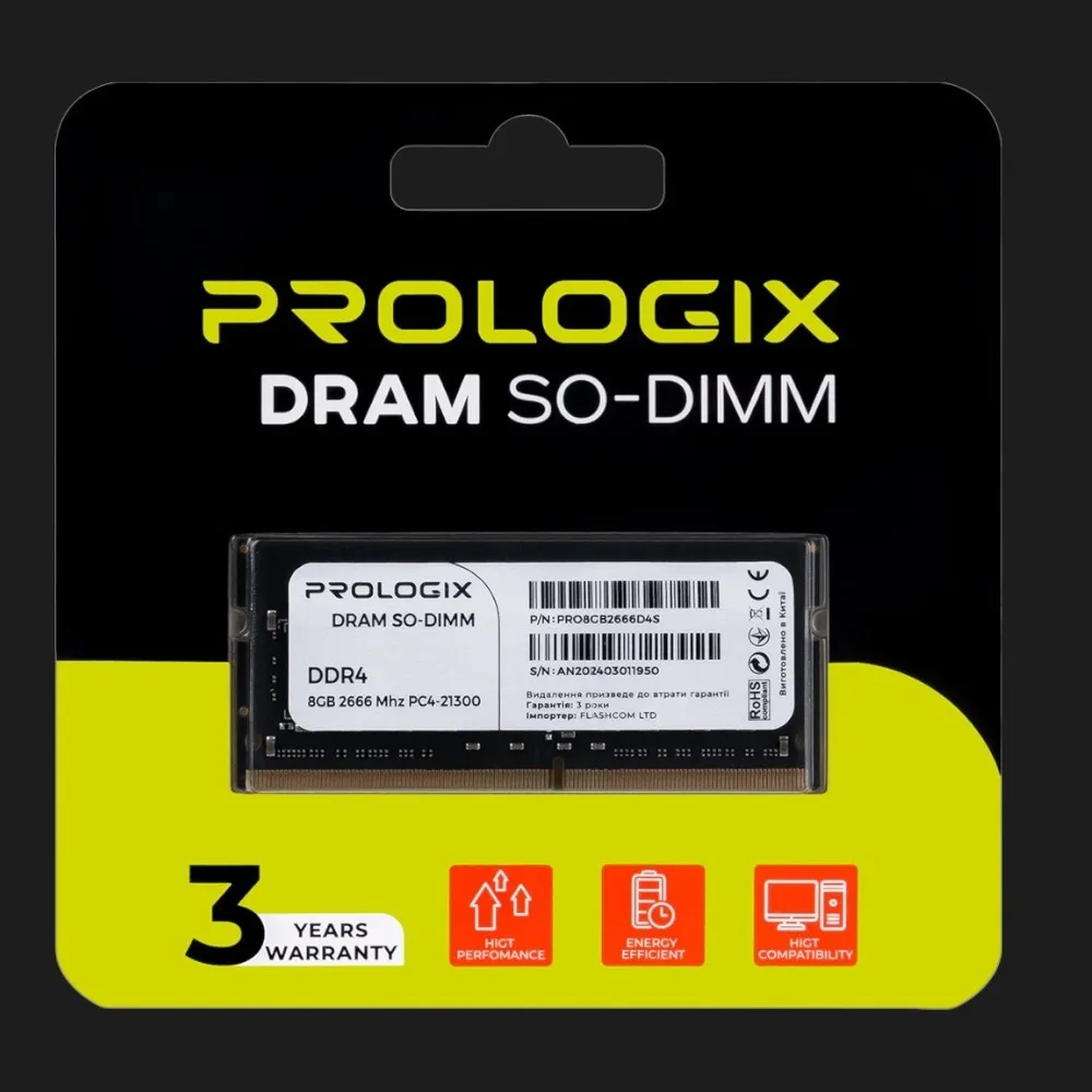 Оперативная память Prologix SO-DIMM DDR4 1x8GB 2666MHz (PRO8GB2666D4S)