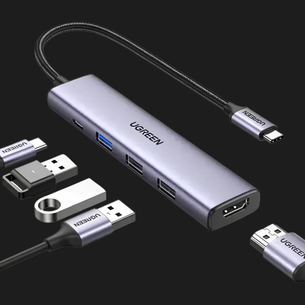 USB-хаб UGREEN CM478 USB-C (HDMI 4K 30Hz+USB 3.0+2xUSB 2.0 A+PD)