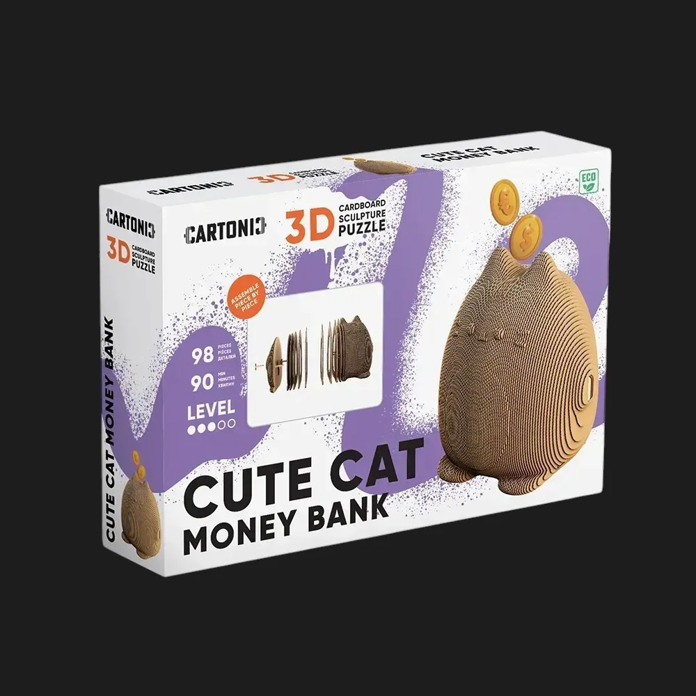 Картонный 3D пазл-конструктор Cartonic Милый Кот копилка (Cute cat money bank) (CARTCUTE)