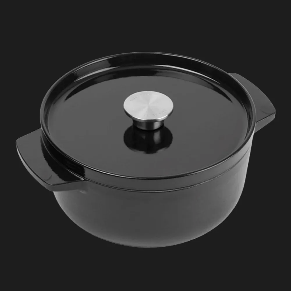 Чугунная кастрюля с крышкой KitchenAid, 22 см, 3,3 л, Black