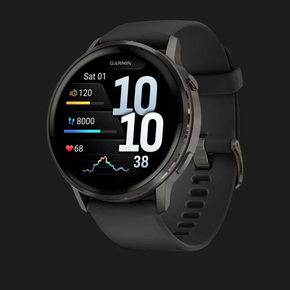 Garmin Venu 4, Slate with Black Silicone Band