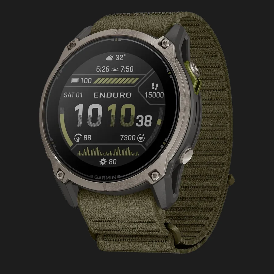 Garmin Enduro 4, угольно-серый титан, оливковый нейлоновый ремешок